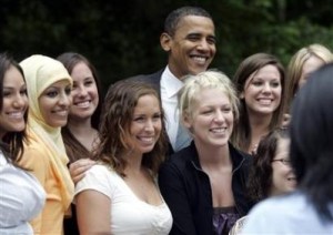 Obama with a Hijabi at Wayne State Univ